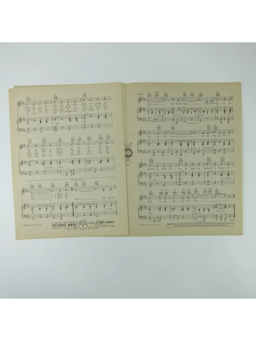Sheet Music The Old Apple Tree Swing Your Lady Humphrey Bogart Vintage 1938
